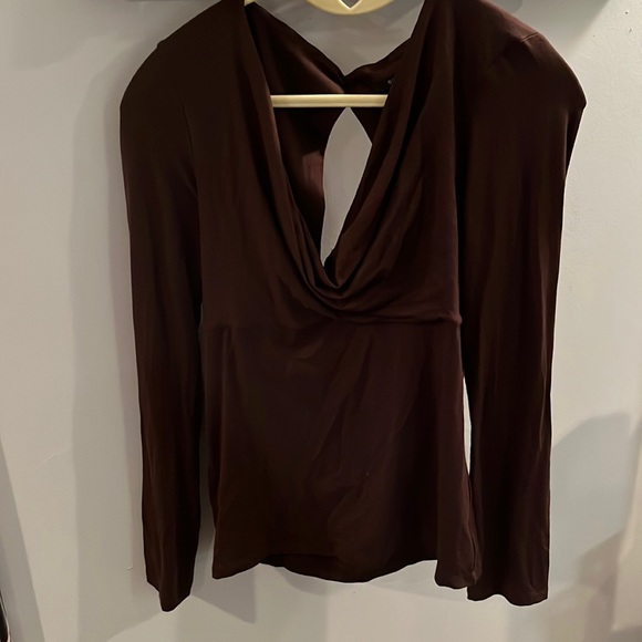 Cowl Neck Open Back Fitted Blouse - Picture 1 of 6